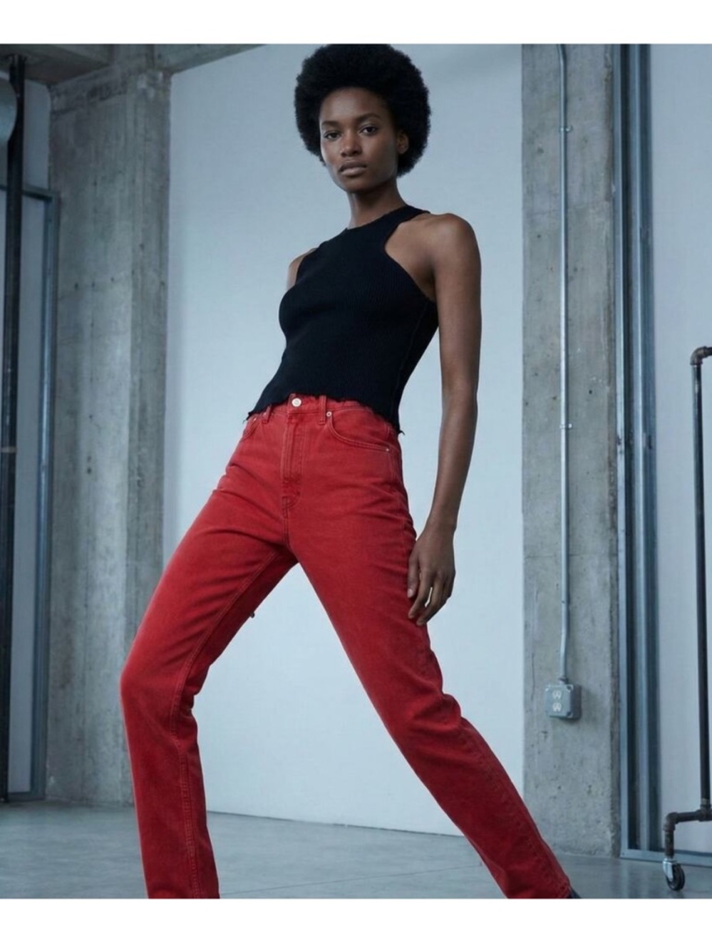 Helmut Lang High Waist Jeans in Red